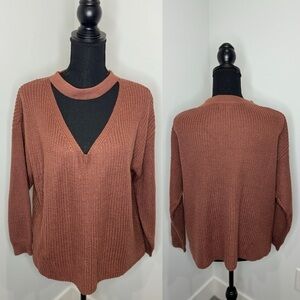 Miracle Brown V-Neck Knit Women’s Sweater (M/L)